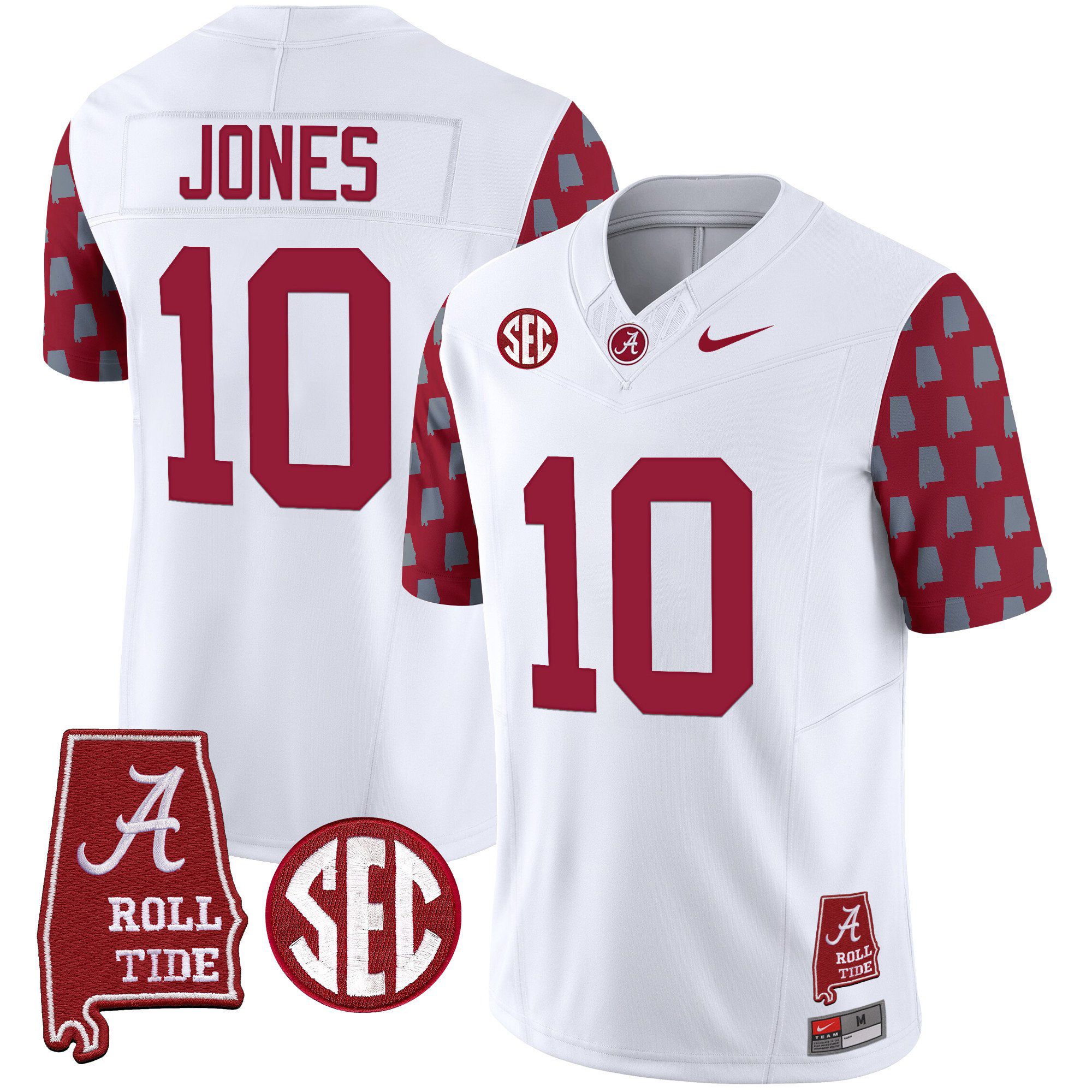 Men Alabama Crimson Tide #10 Jones White Vapor Limited 2024 Nike NCAA Jersey style 1